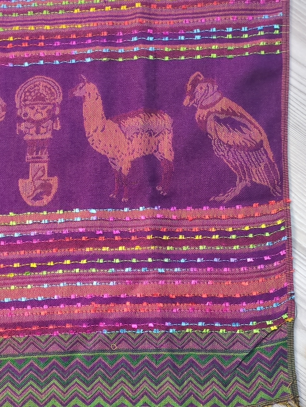 Boho Andean Pashmina Style Shawl Wrap Scarf Purple Fringe 27x70 Inca Southwester - Picture 13 of 14